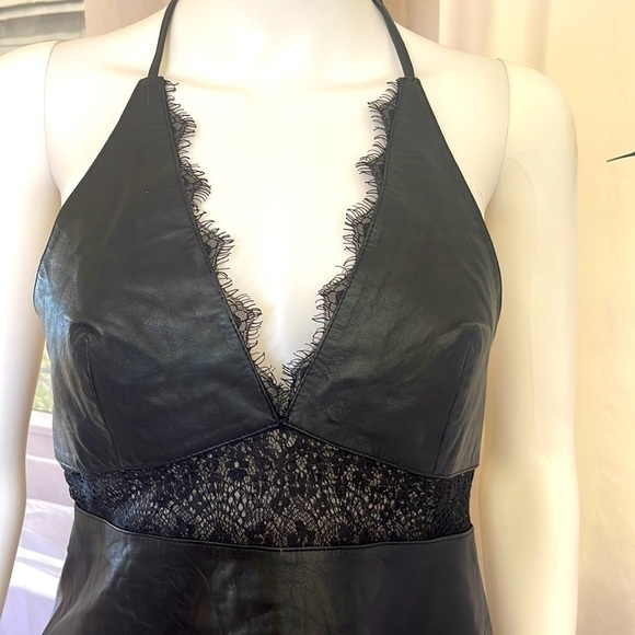 Free People Black Leather & Lace Tie Back Halter Top. Size S. P16/A1722 - Picture 1 of 6